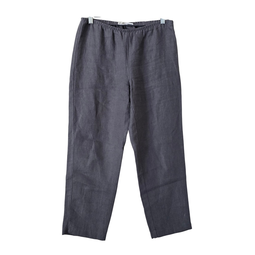 Eileen Fisher Womens Gray 100% Linen Elastic Waist Straight Leg Pants XS